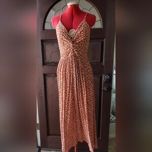 Angie Spaghetti Strap Maxi Dress in Orange and Cream